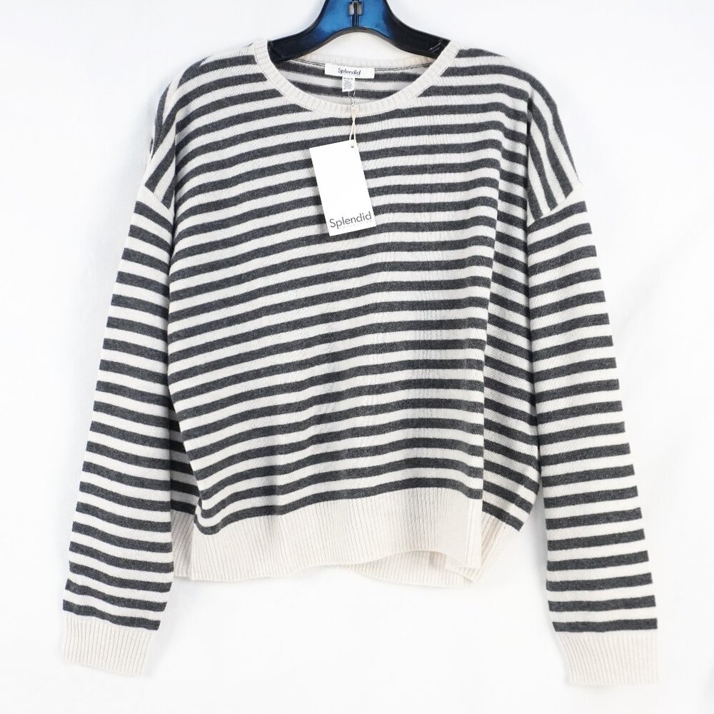 Splendid Tori Cashmere Sweater in Grey and White Stripes - Size Medium (NWT)